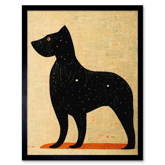 Surreal Black Terrier Dog Painting Art Print Framed Poster Wall Decor 12x16 inch