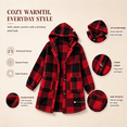 thumbnail image 3 of QATAINLAV Checkered Sherpa Jacket for Women Long Sleeve Button Hooded Fleece Coat Fall Winter Long Plaid Shacket with Pockets, 3 of 9