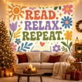 thumbnail image 3 of Read Relax Repeat in Creamy Off-White Background with Flowers, Playful Retro for Book Lovers, Motivational Bookish Wall Art, Birthday Gift, Tapestry Wall Hanging for Home Library and Classroom, 3 of 7