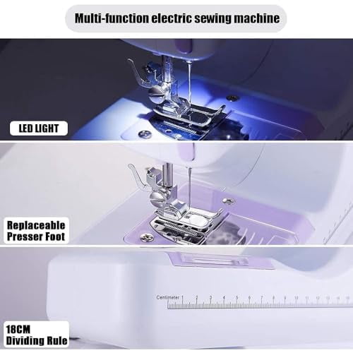 Portable Mini Electric Sewing Machine – 12 Built-in Stitches,2-Speed Control,Foot Pedal Operation,Built-in Light,Storage Drawer & Complete Sewing Kit – Perfect for Beginners & Home Use (Purple）
