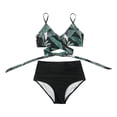 thumbnail image 4 of Women's Striped Print Bikini Set Push Up Padded Two Piece Sexy Swimsuit Beachwear for Summer Vacation Pool Party,Green,XL, 4 of 9