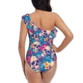 thumbnail image 5 of Sikiie Skull blue leaf Print Women One Piece Swimsuits Tummy Control One Shoulder Bathing Suits Ruffle Swimwear, From S to XXL-XX-Large, 5 of 6