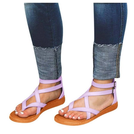 

Flat Sandals for Women Girls 2023 Summer Travel Strappy Slip Sandals Casual Open Toe Fisherman Sandal Cute Low Wedge Gladiator Sandals