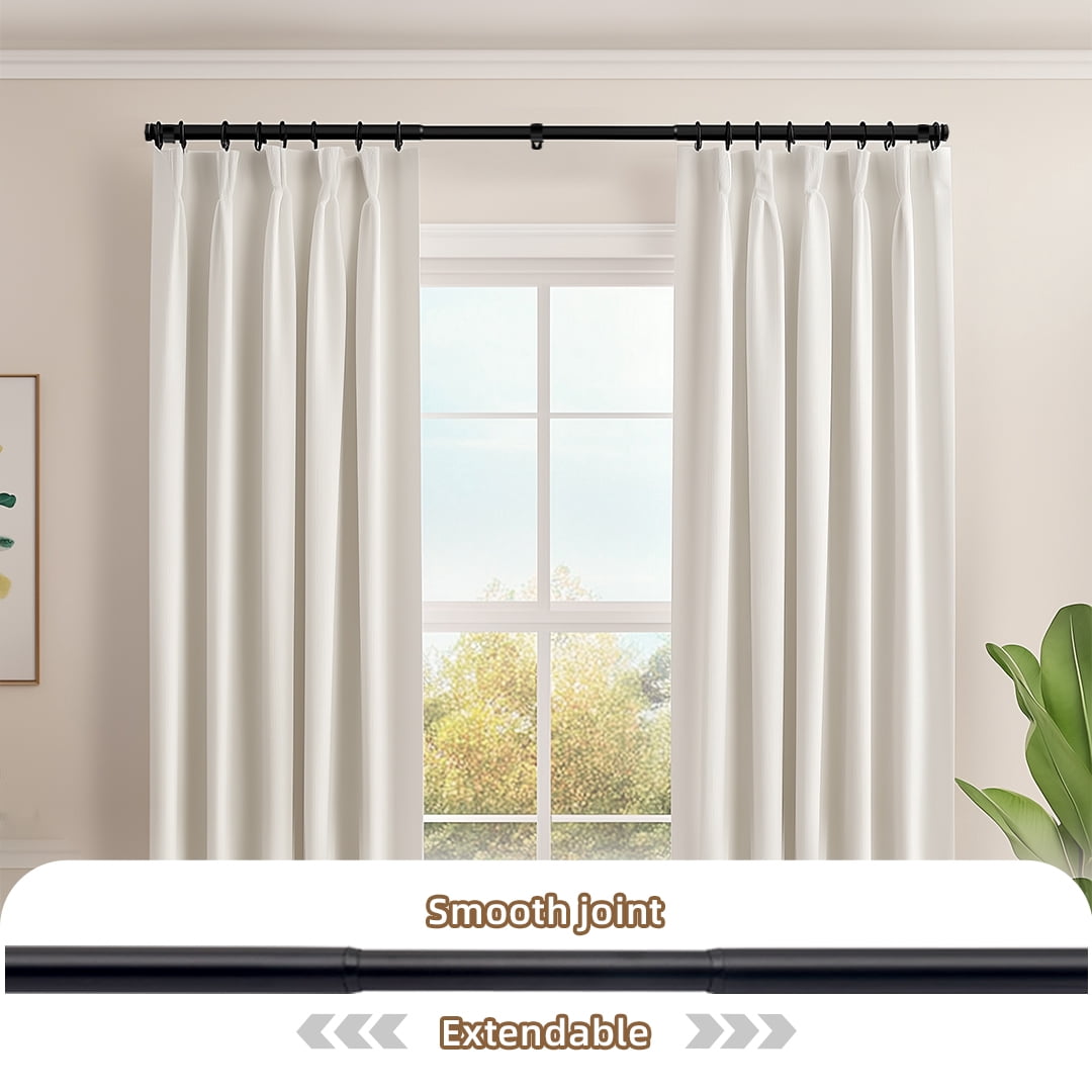 1" Diameter Standard Decorative Window Curtain Rod, Adjustable Curtain Rod for Windows , Acrylic Square Finials ，Black