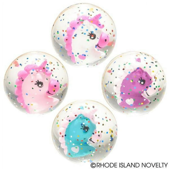 Rhode Island Novelty Unicorn Glitter High Bounce Balls Party Favors Girls (12 Count)