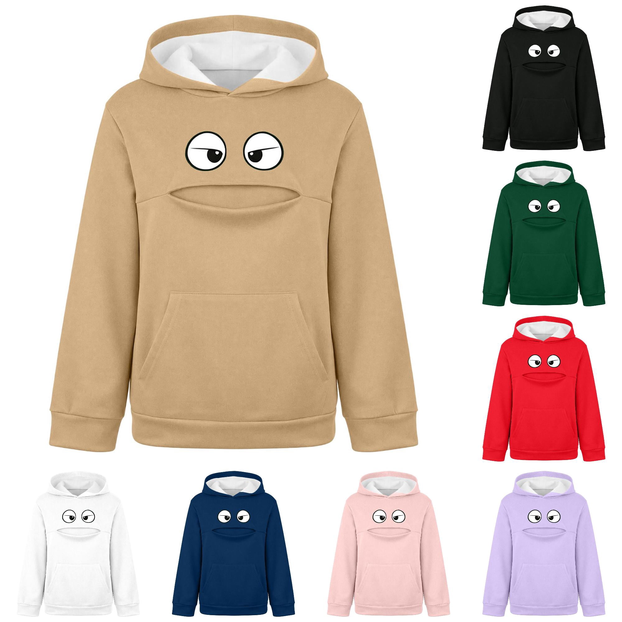 Xijirk Girls Pullover Hoodie with Cartoon Eye Print Cutout Pet Pouch Pocket Soft Long Sleeve Sweatshirt for Daily Casual Playtime Wear