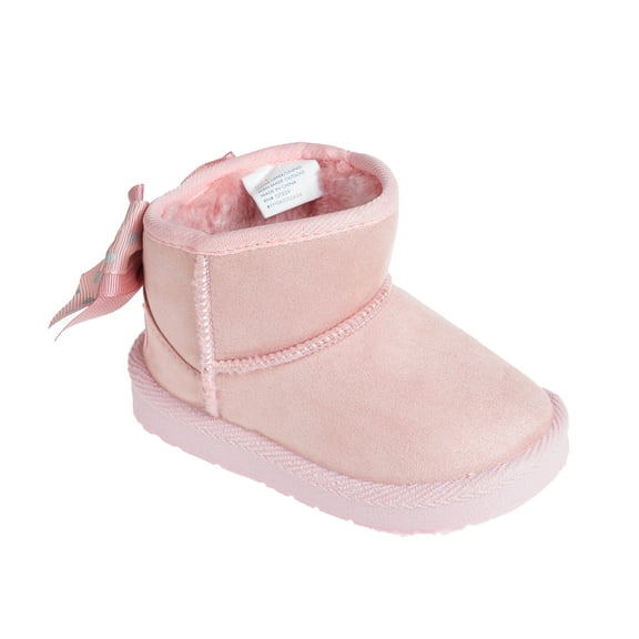 bebe Toddler Girl's Lightweight Winter Boot with Slanted Top Line and Bow, Blush, Size 5