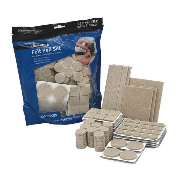 Premium Felt Furniture Pads, 233 Piece Multipack, Various Shapes & Sizes, Oatmeal Felt, by MinnARK