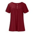 thumbnail image 2 of Pntutb Womens Plus Size Summer Solid Color Round Neck Button Pleated Short Sleeve Tops Clothes, 2 of 6