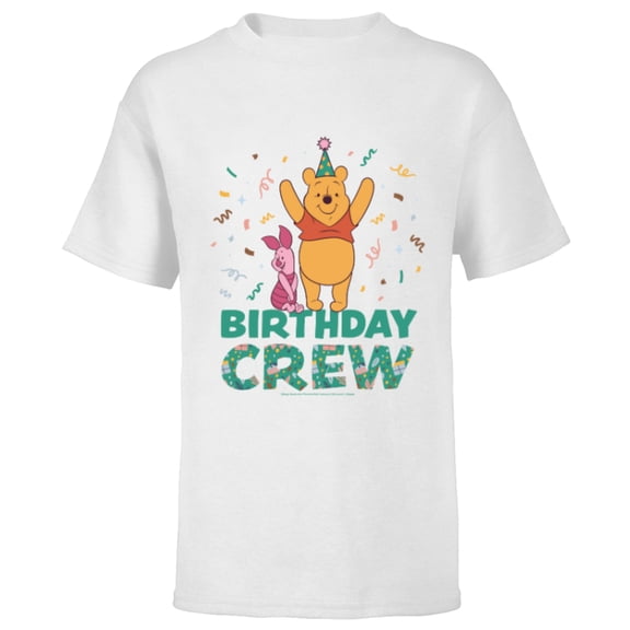 Disney Winnie the Pooh & Piglet Birthday Crew Party Matching - Short Sleeve T-Shirt for Kids - Customized-White