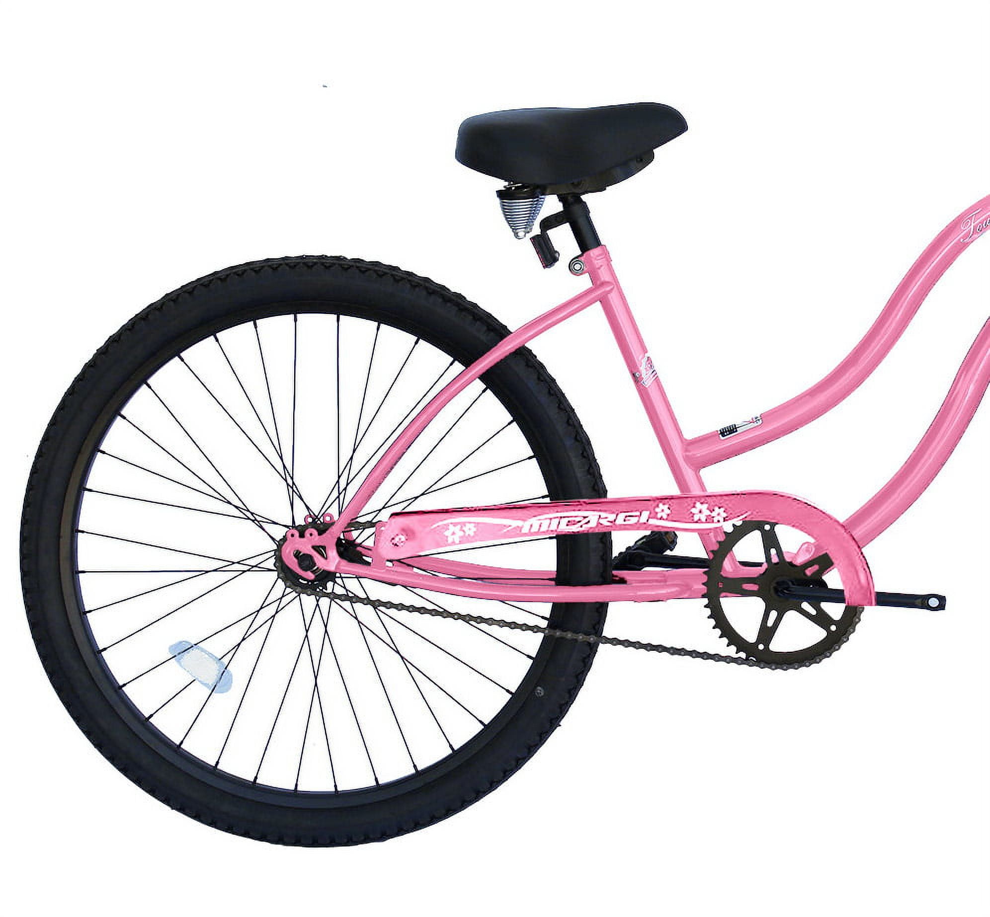 WonderWheels 26" Beach Cruiser Coaster Brake Single Speed Black Spokes One Piece Crank Alloy Black Rims 36H - Pink
