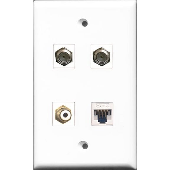 RiteAV 1 Port RCA White 2 Port Coax Cable TV- F-Type and 1 Port Cat5e Ethernet White Wall Plate