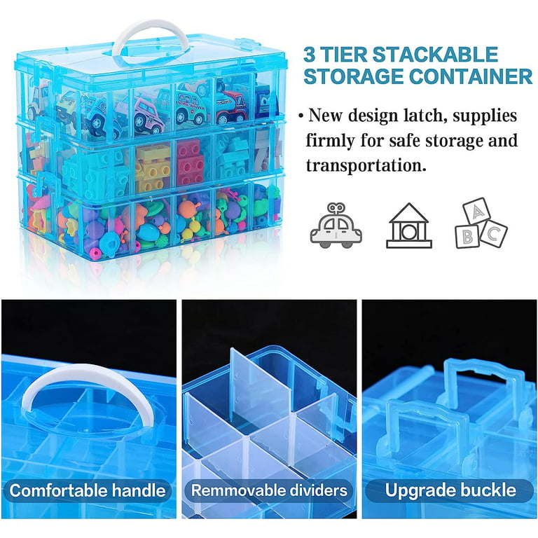 3-Tier Stackable Craft Organizers and Storage Box with 30 Compartments,Bead  Organizer,Plastic Storage Box for Toys,Dolls, Arts and Craft, Washi Tape