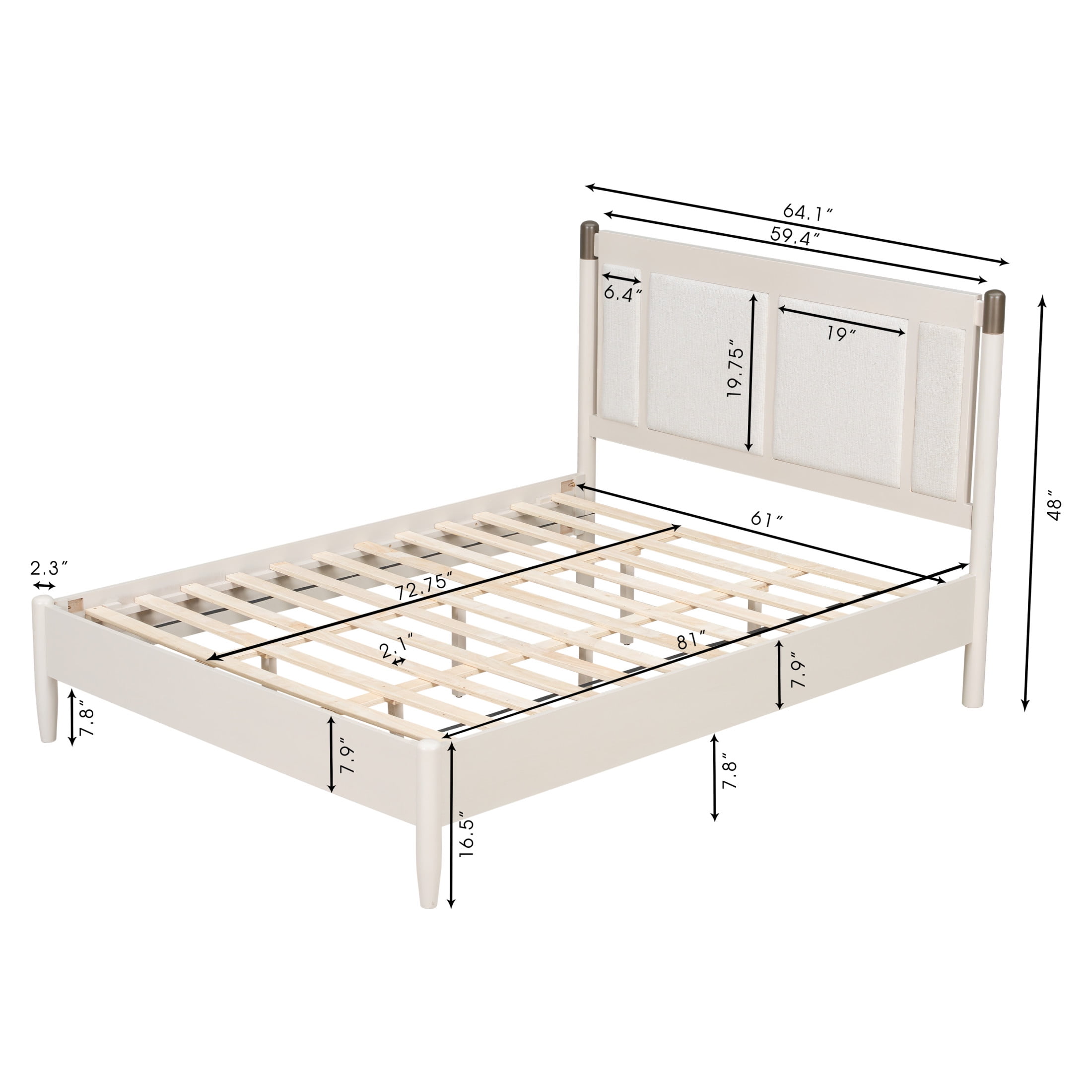 Christopher Knight Home Solid Wood Queen Bed Frame with Upholstered Headboard and High Base, Gray+Light Gray