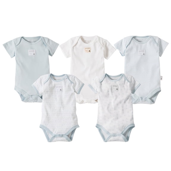 Burt's Bees Baby Organic Short Sleeve Bodysuits, 3M, Sky, 5 Ct