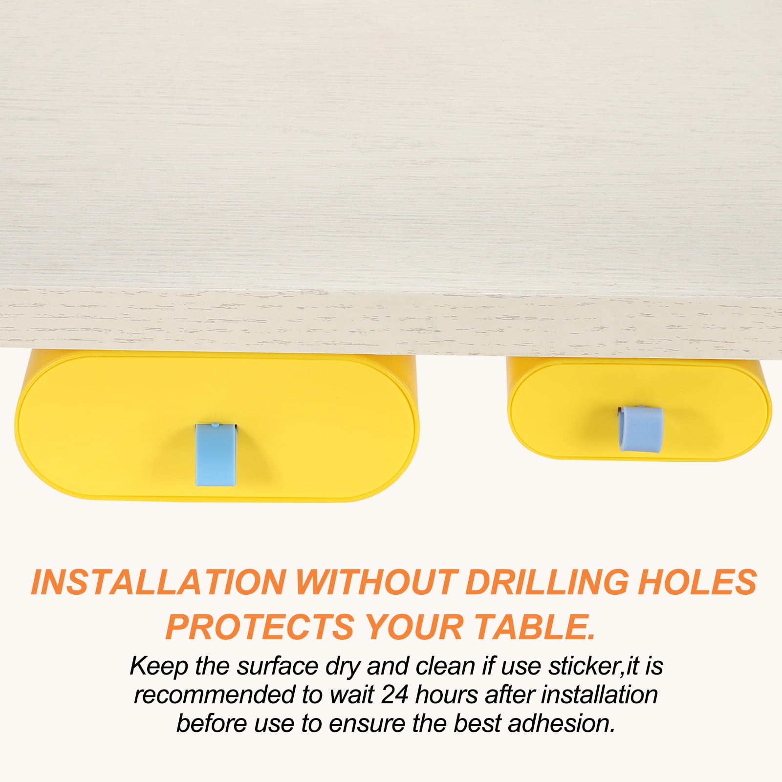 Uxcell Under Desk Drawer Self-Adhesive Slide Out Storage Box Attachable Organizer for Home Office Classroom, Yellow, White, 2 Pcs