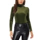 thumbnail image 1 of INSPIRAR CHIC Blusa de Mujer de Manga Larga Cuello Mock Cuello de Tortuga de Terciopelo Elástico XS Verde Oliva, 1 of 6