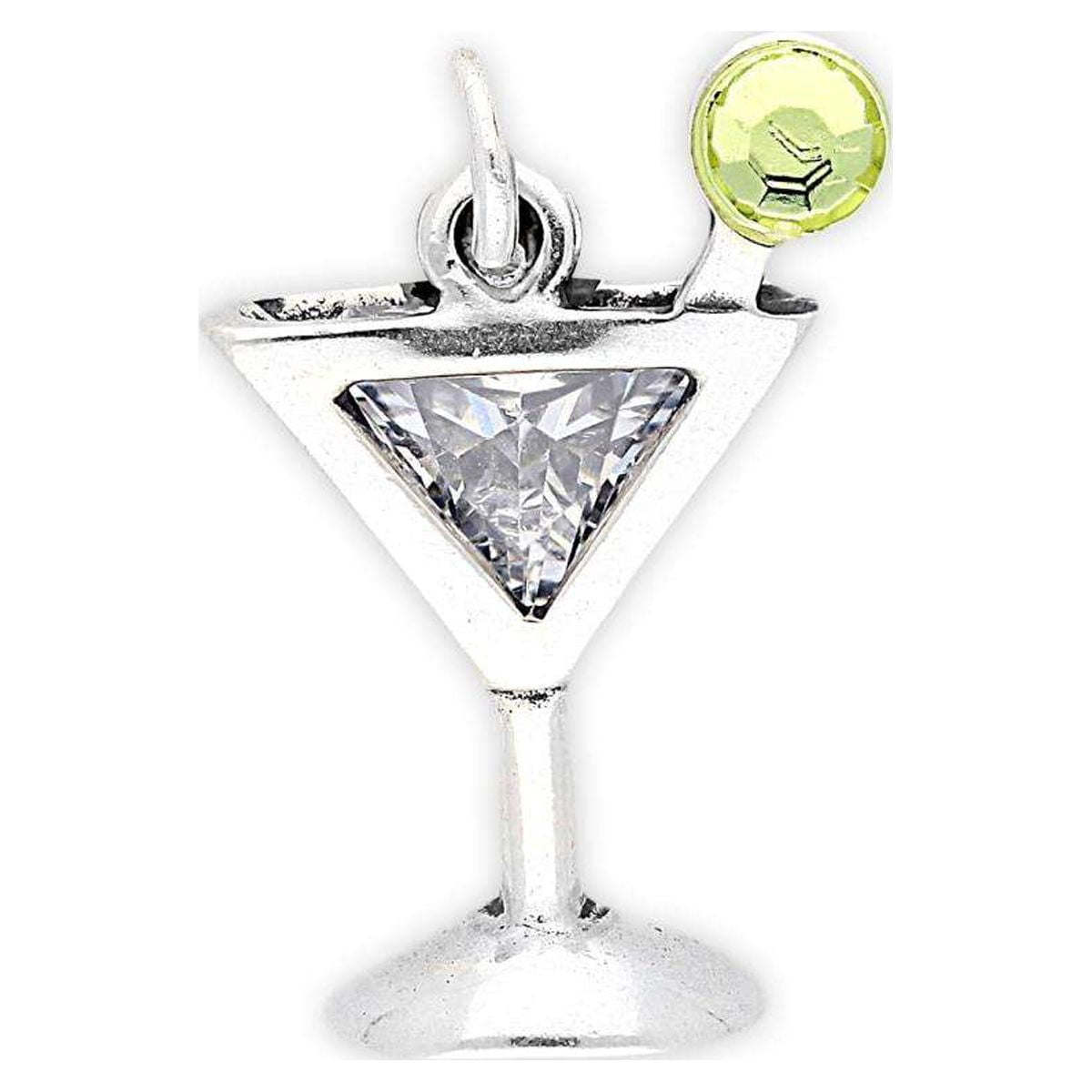 Sterling Silver Crystal Martini Drink with Olive Charm Item #36491