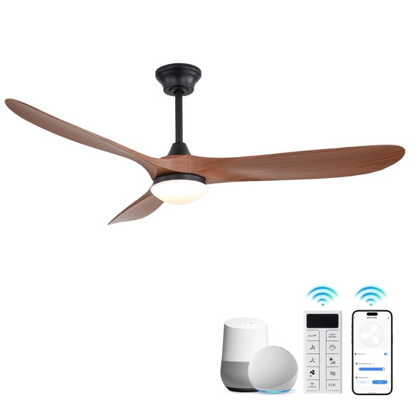Sofucor 60" Smart Ceiling Fan with Light, 3 Dark Wood Grain ABS Blades, Quiet DC Motor, Dimmable 3CCT LED, APP/Remote/Alexa/Google Voice Control, Reversible, Timer for Living Room Bedroom