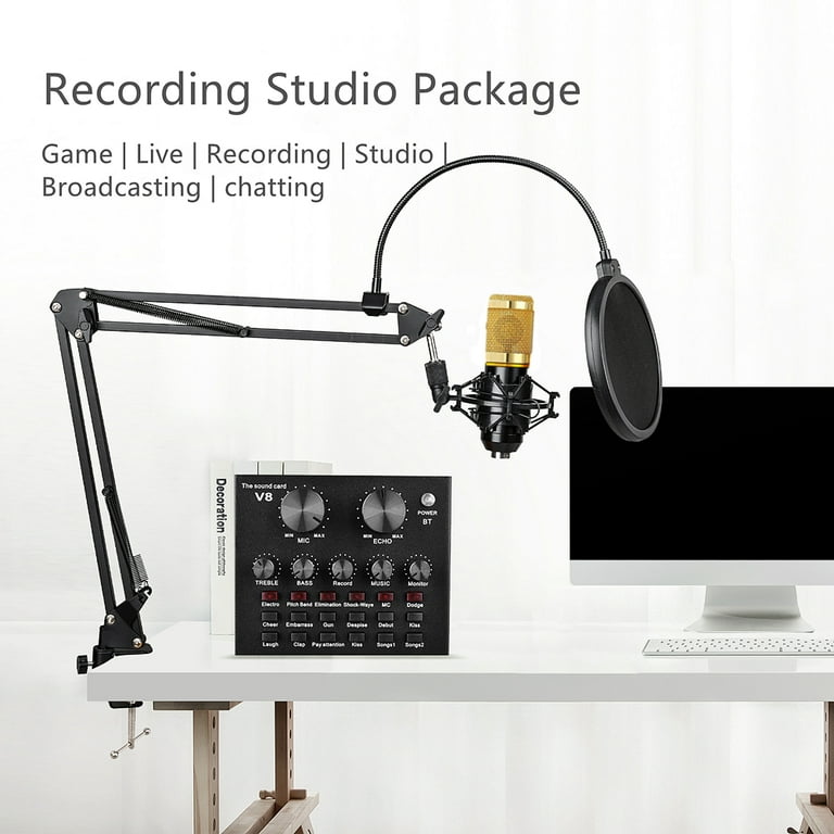 SINWE Podcast Microphone Bundle, BM-800 Condenser Mic with Live Sound Card  Kit, Podcast Equipment Bundle with Voice Changer and Mixer Functions for PC