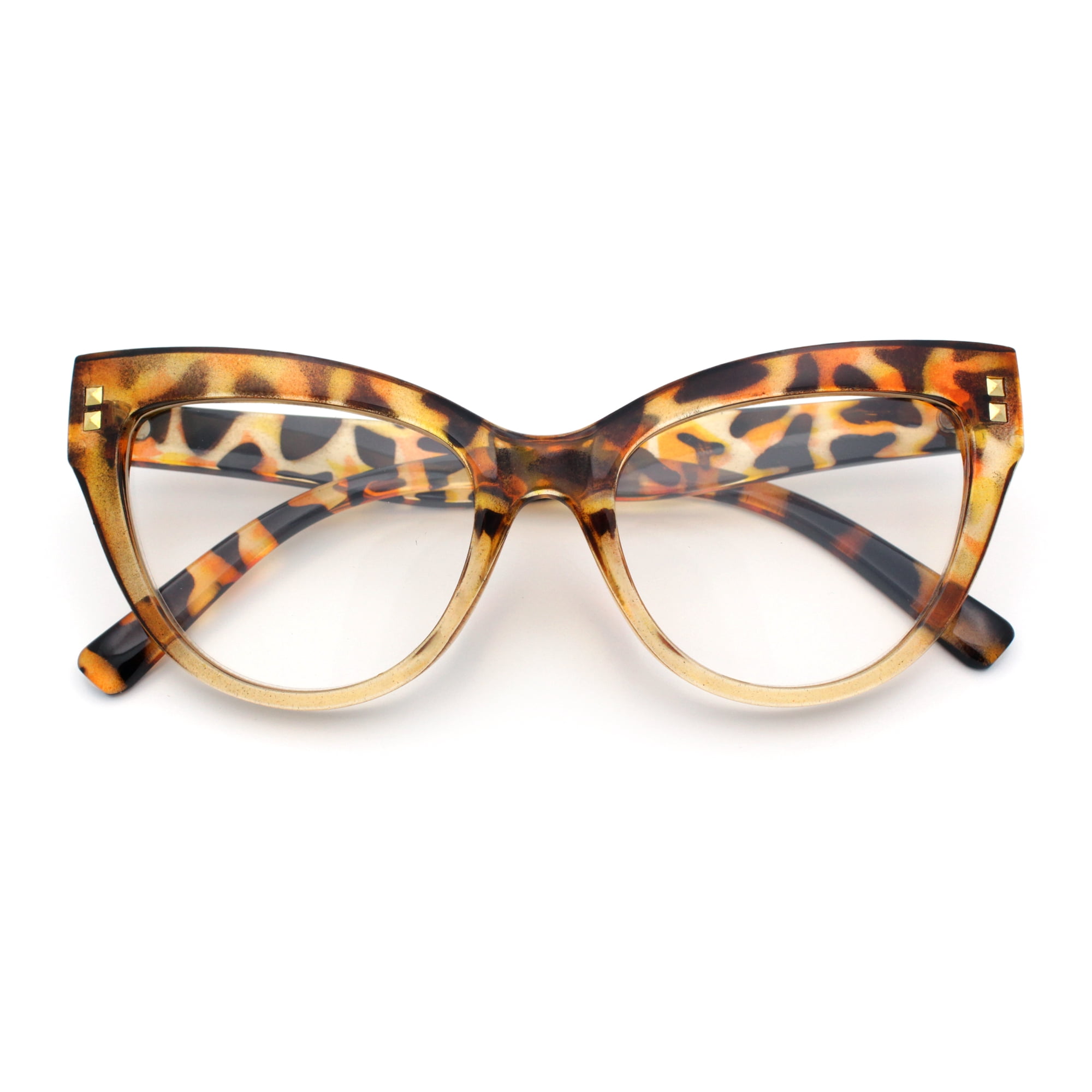 Oversized Thick Cat Eye Blue Light Filter Magnifying Reading Glasses [+1.0 - Tiger Pattern]