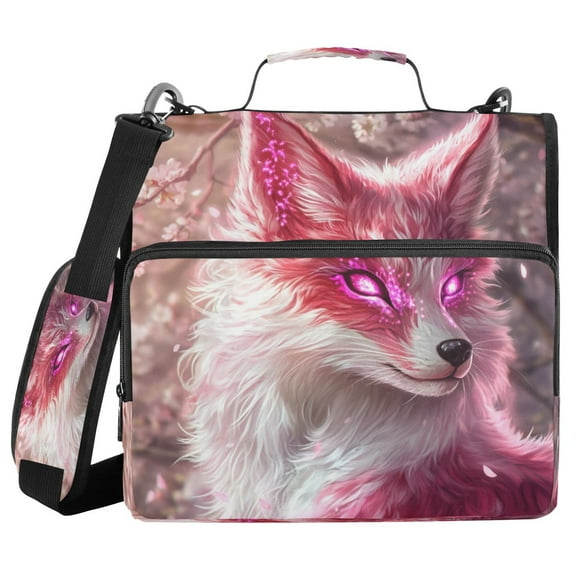 YAZAOO Zipper Binder trapper keeper Documents Organized Design Pink Fox with Glowing Eyes Printed