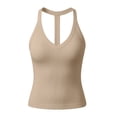 thumbnail image 5 of Sillenn Halter V Neck Tank Tops with Built-In Shelf Bra for Women Sleeveless Slim Fitted Basic Cami Shirts Cute Halter Tops Going Out Sleeveless Camisole Top Dressy Casual Bralette Tops Beige L, 5 of 7