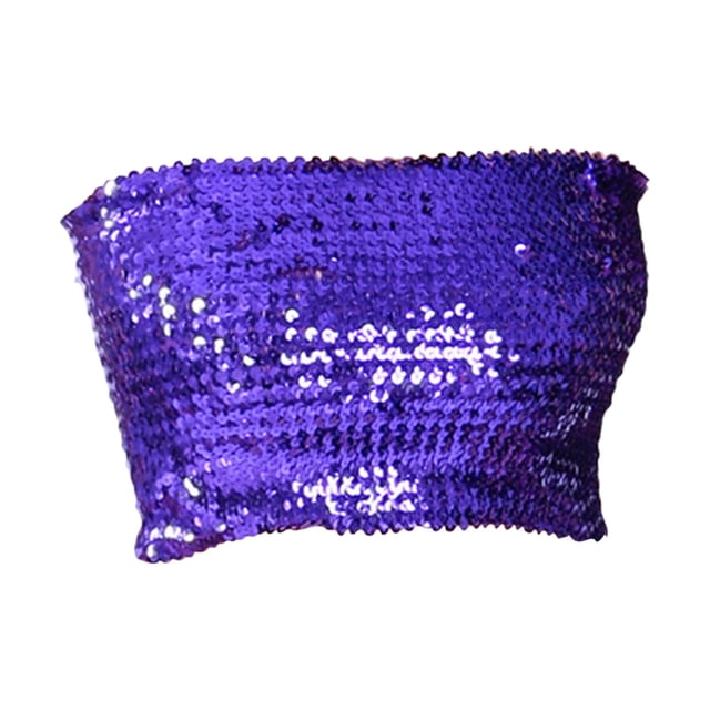 para danza del vientre para mujer, Top de tubo con lentejuelas, Top de baile latino para discoteca, Top informal de Jazz ostentoso , púrpura