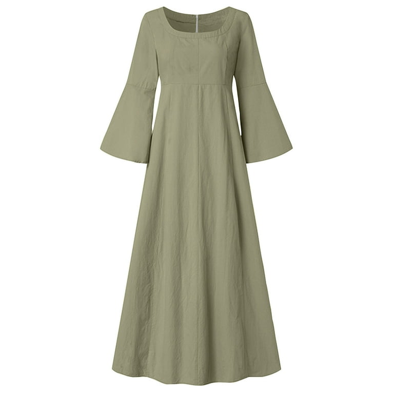 Hvot&aat Women's Muslim Cotton Linen A-Line Maxi Dress Long Sleeve Square  Neck Solid Dresses Abaya Turkey Hijab Robe Islamic Kaftan - Walmart.com