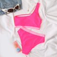 thumbnail image 4 of Gibobby Conjunto de Bikini para Mujer Conjunto de traje de baño dividido de bikini sexy de cintura alta de un hombro de color nuevo para mujer(Rosa caliente,G), 4 of 5