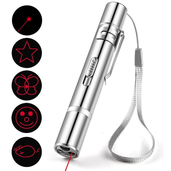 Stainless Steel Laser Cat Toy Rechargeable Multi Pattern Interactive Pet Chaser with UV Light Function for Skin Inspection 4 Inch