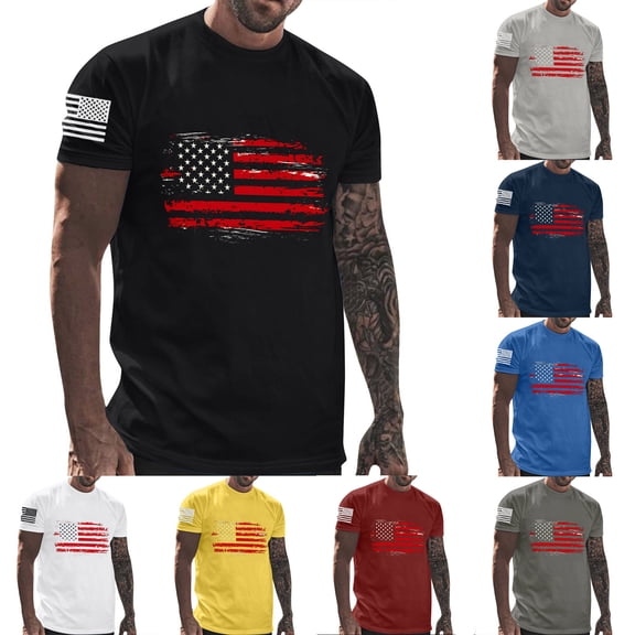 UVEASISHA 4th of July Tshirts for Men American Flag Print T-Shirts Cotton Short Sleeve Slim Fit Muscle T Shirts Black XL