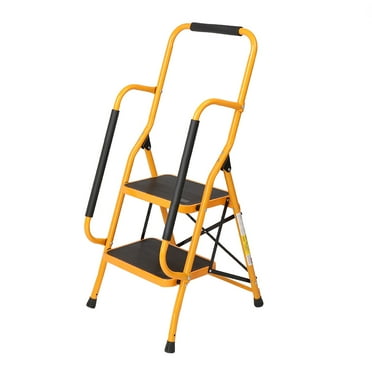 2-Step Iron Ladder with Handrails - Sturdy Construction, Non-Slip Steps, Easy Storage - Ideal for Elderly or Home Maintenance