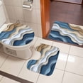 thumbnail image 4 of Modern Blue Brown Bath Mat 3 Piece Bathroom Rug Set, Coastal Beach Wave Geometric Non Slip Bath Rug Contour Mat and Toilet Lid Cover, Absorbent Shower Mats Soft Bath Rugs and Mats Sets, 4 of 8