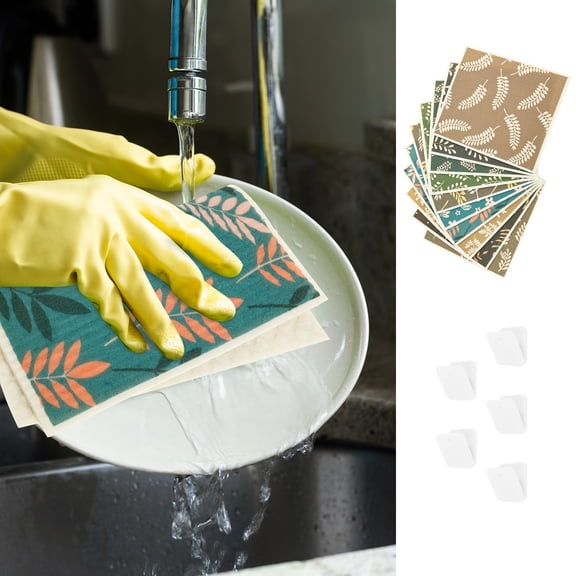 Grusce 10pcs Kitchen Dish Cloths Reusable Cleaning Cloths with 5 Hanging Clips Soft and Absorbent Dish Rags Portable Dish Towels for Washing Dishes Cleaning Bathrooms Wiping Surfaces