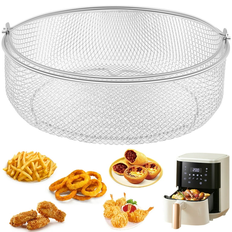 Air Fryer Basket, Steamer Basket, 304 Stainless Steel Mesh Basket for Air Fryer, Air Fryer Accessory 8 inch Basket with Handle