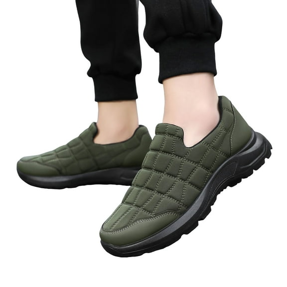 Low Top Quilted Slip on Loafers for Men Comfort Soft Sole Lightweight Casual Winter Walking Shoes
