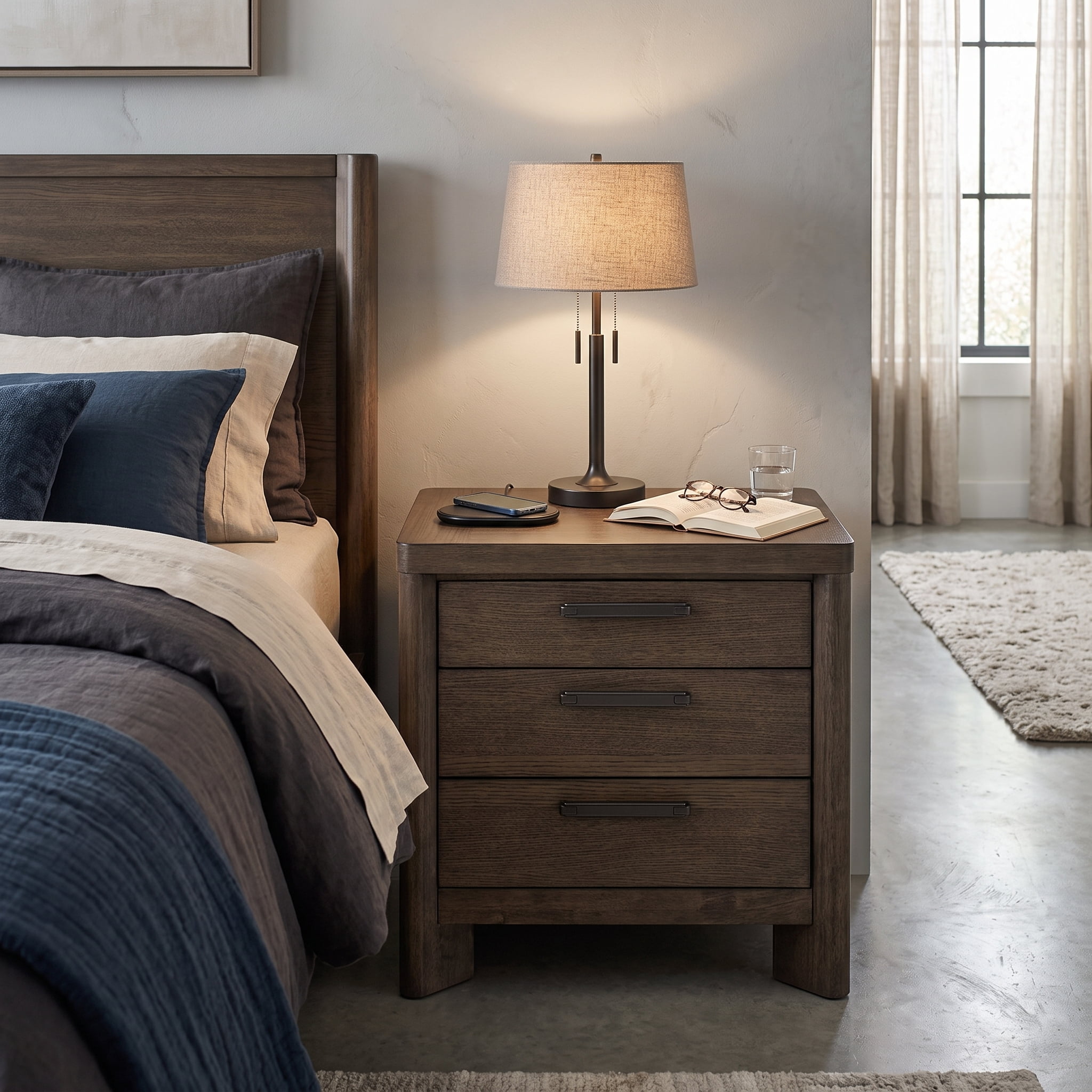 3-Drawer Nightstand with USB