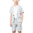 thumbnail image 2 of Conjuntos de solapa de manga corta para niños, chaqueta superior de solapa de manga corta de color sólido, pantalones cortos de cintura elástica, traje de tamaño mediano para niños, conjunto de dos pi, 2 of 6