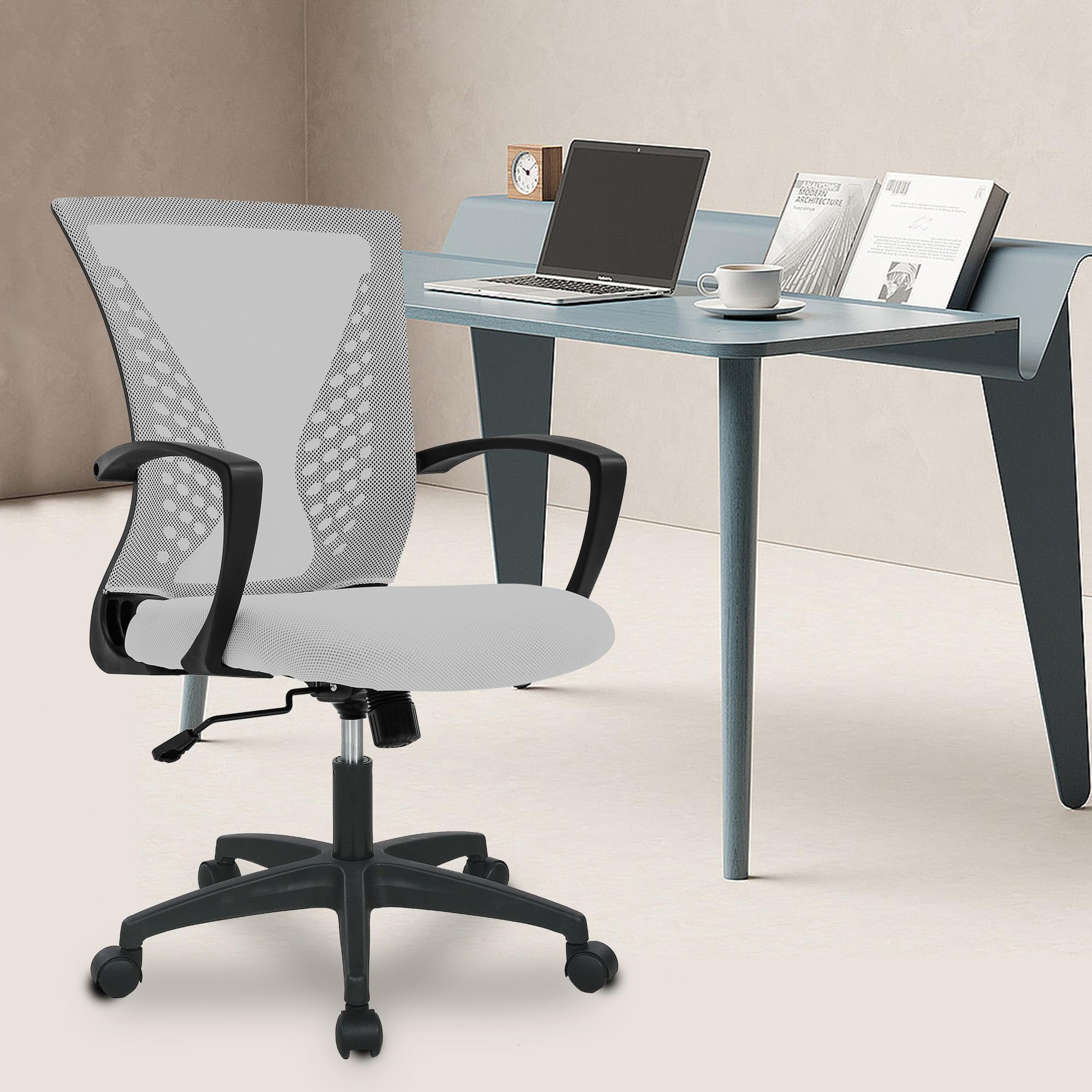 PayLessHere Ergonomic Office Chair with Lumbar Support, Adjustable Height, Swivel Casters, Grey, 1 Pack