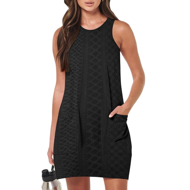 Qiopertar Robe d'Été Mode Femme Couleur Unie Sans Manches Col Rond avec Poches en Solde Livraison Gratuite à Moins de 5$ jusqu'à 90 % de Réduction