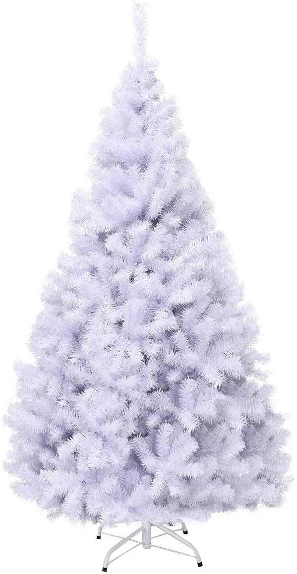 Gymax 7.5ft White Christmas Tree Classic Pine Tree PVC Material Thicken Tips(White)