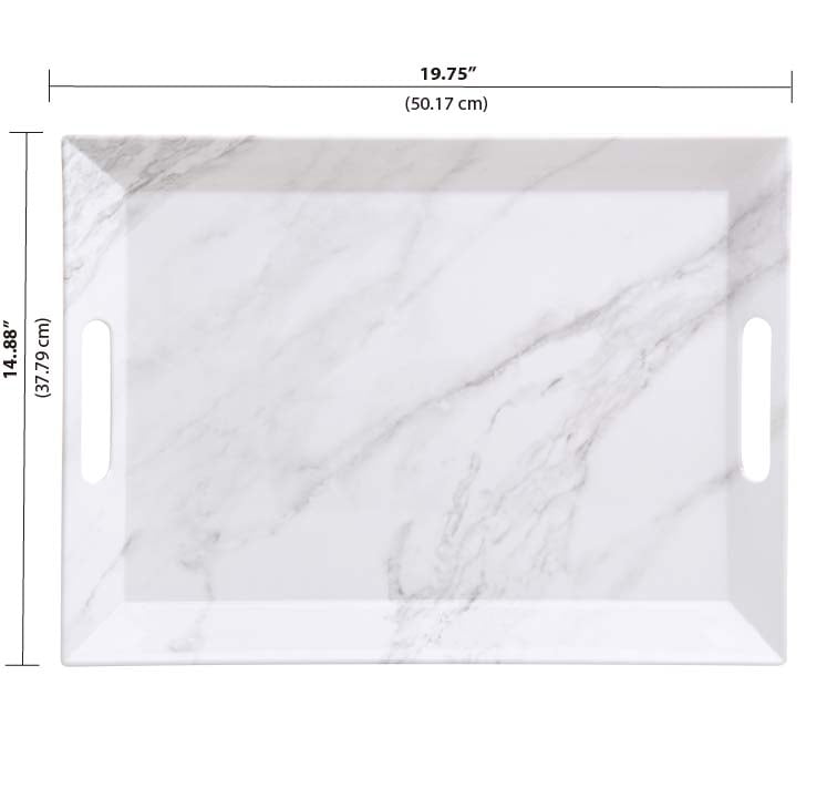 Better Homes & Gardens Marble Print Melamine Handled Rectangle Serving Tray, White