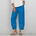 thumbnail image 4 of Pounoo Linen Pants for Women Floral Embroidered Detail Capris Boho Style Lightweight Relaxed Fit Leggings Gift, 4 of 6