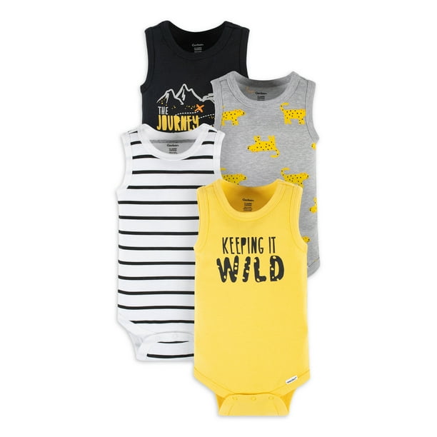 Gerber Baby Boy Tank Onesies Bodysuits, 4Piece, (Newborn 24 Months