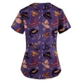 thumbnail image 4 of WonderWiz Halloween Nursing Scrub Tops for Women,Halloween Nurse Scrubs for Women Halloween Themed Short Sleeve V Neck Medical Tops Breathable Stylish,Purple L, 4 of 6
