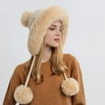 thumbnail image 5 of qolati Women's Winter Bucket Hat Faux Fur Brims Plush Pompom Beanie Cap Soft Warm Fuzzy Fleece Fisherman Hat, 5 of 5