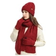 thumbnail image 2 of AHTJRT Men's Winter Beanie Hat Scarf Gloves Warm Cable Knit Long Scarves Fleece Slouchy Beanie Touchscreen Mittens 3 in 1 Set Wine Free Size, 2 of 4