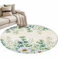 thumbnail image 2 of Round Area Rug 3.3 Ft, Green Eucalyptus Leaves Washable Non-Slip Circle Carpet for Living Room/Bedroom, Daisy Summer Botanical Farmhouse Low-Profile Small Kitchen Mats Collection Rugs for Indoor, 2 of 7
