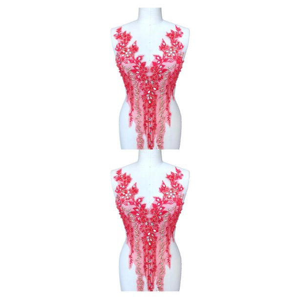 Billuyoard Aplique de encaje resistente y duradero para corpiño de boda o accesorio de vestido de baile aplique de encaje para bricolaje rojo B rojo b 2Conjunto